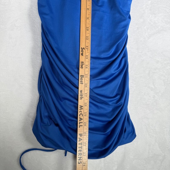 Lucy in the Sky Blue Bodycon Dress Ruched Laced Back Cocktail Party‎ Med - Picture 7 of 7